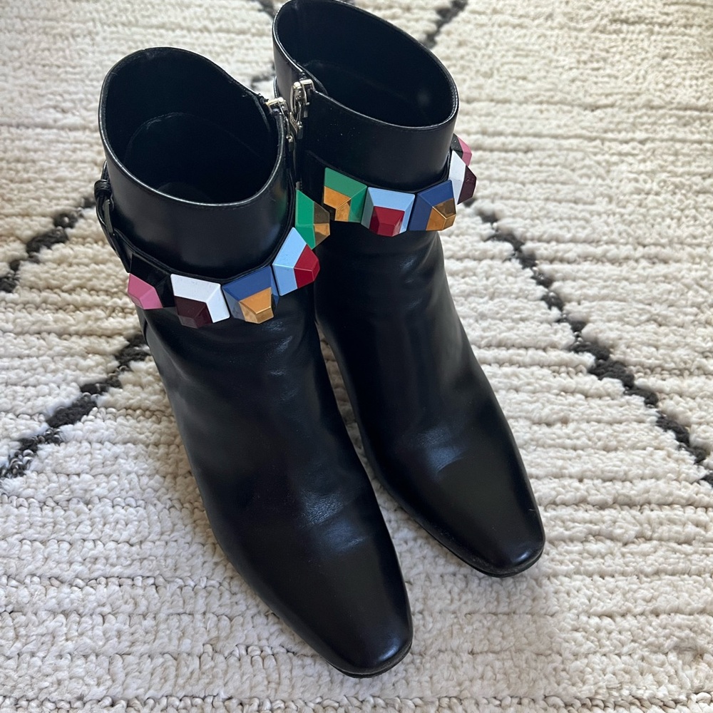 Fendi Black Ankle Boots with Multicolor Accents